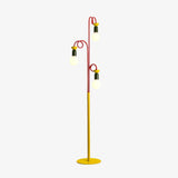 Retro Modern Memphis Style Geometric Floor Lamp with Colorful Accents and Rounded Glass Globe