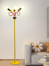 Retro Modern Memphis Style Geometric Floor Lamp with Colorful Accents and Rounded Glass Globe