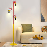 Retro Modern Memphis Style Geometric Floor Lamp with Colorful Accents and Rounded Glass Globe