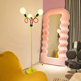 Retro Modern Memphis Style Geometric Floor Lamp with Colorful Accents and Rounded Glass Globe
