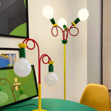 Retro Modern Memphis Style Geometric Floor Lamp with Colorful Accents and Rounded Glass Globe