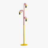 Retro Modern Memphis Style Geometric Floor Lamp with Colorful Accents and Rounded Glass Globe