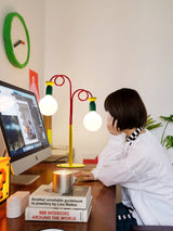 Modern Colorful Geometric Bedside Lamp with Frosted Glass Globe Shade