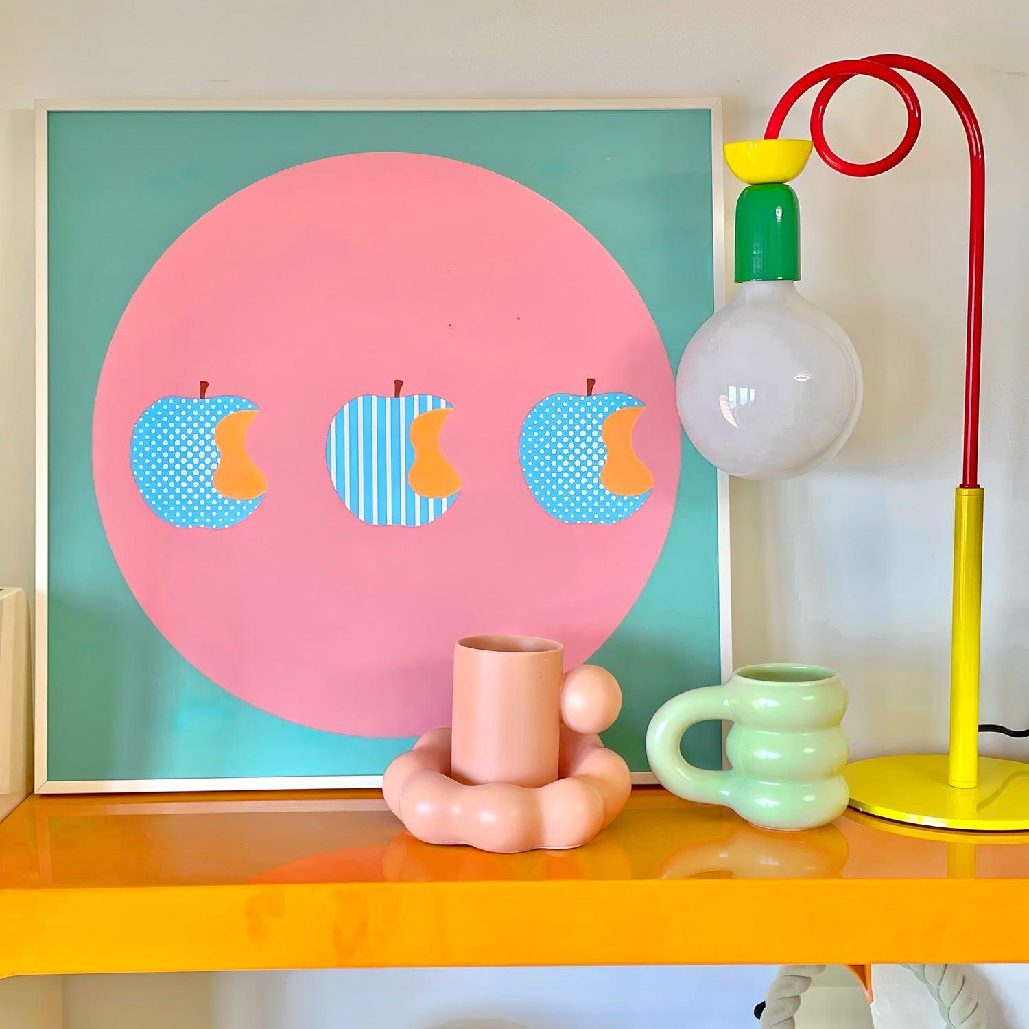 Modern Colorful Geometric Bedside Lamp with Frosted Glass Globe Shade