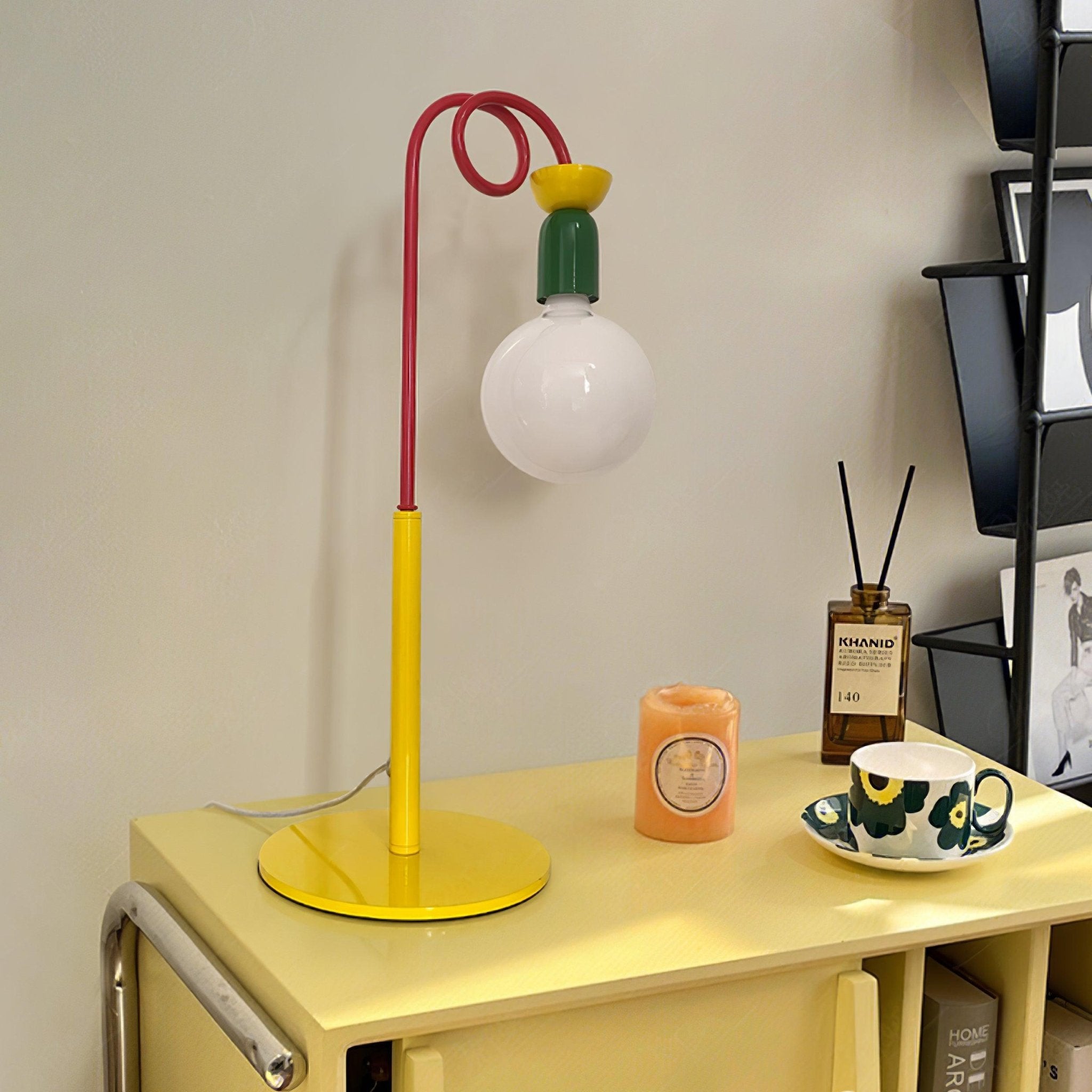 Modern Colorful Geometric Bedside Lamp with Frosted Glass Globe Shade