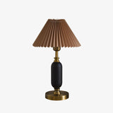 Vintage Antique Brass Table Lamp with Tapered Fabric Shade Classic Desk Light for Bedroom Office