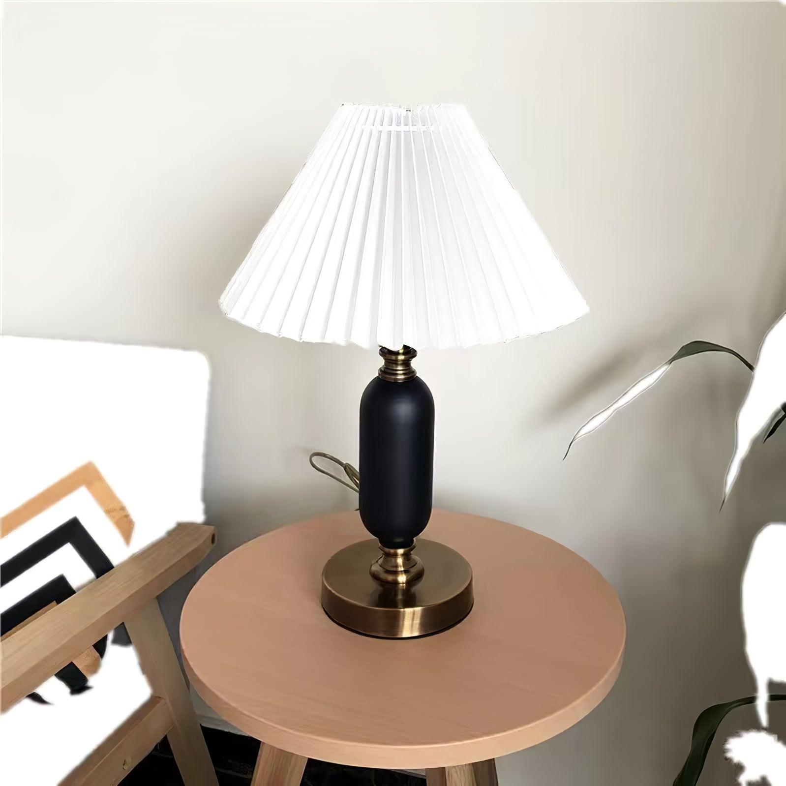 Vintage Antique Brass Table Lamp with Tapered Fabric Shade Classic Desk Light for Bedroom Office
