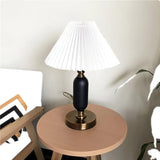Vintage Antique Brass Table Lamp with Tapered Fabric Shade Classic Desk Light for Bedroom Office