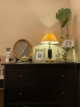 Vintage Antique Brass Table Lamp with Tapered Fabric Shade Classic Desk Light for Bedroom Office