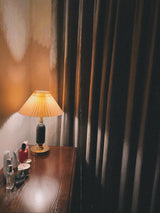 Vintage Antique Brass Table Lamp with Tapered Fabric Shade Classic Desk Light for Bedroom Office