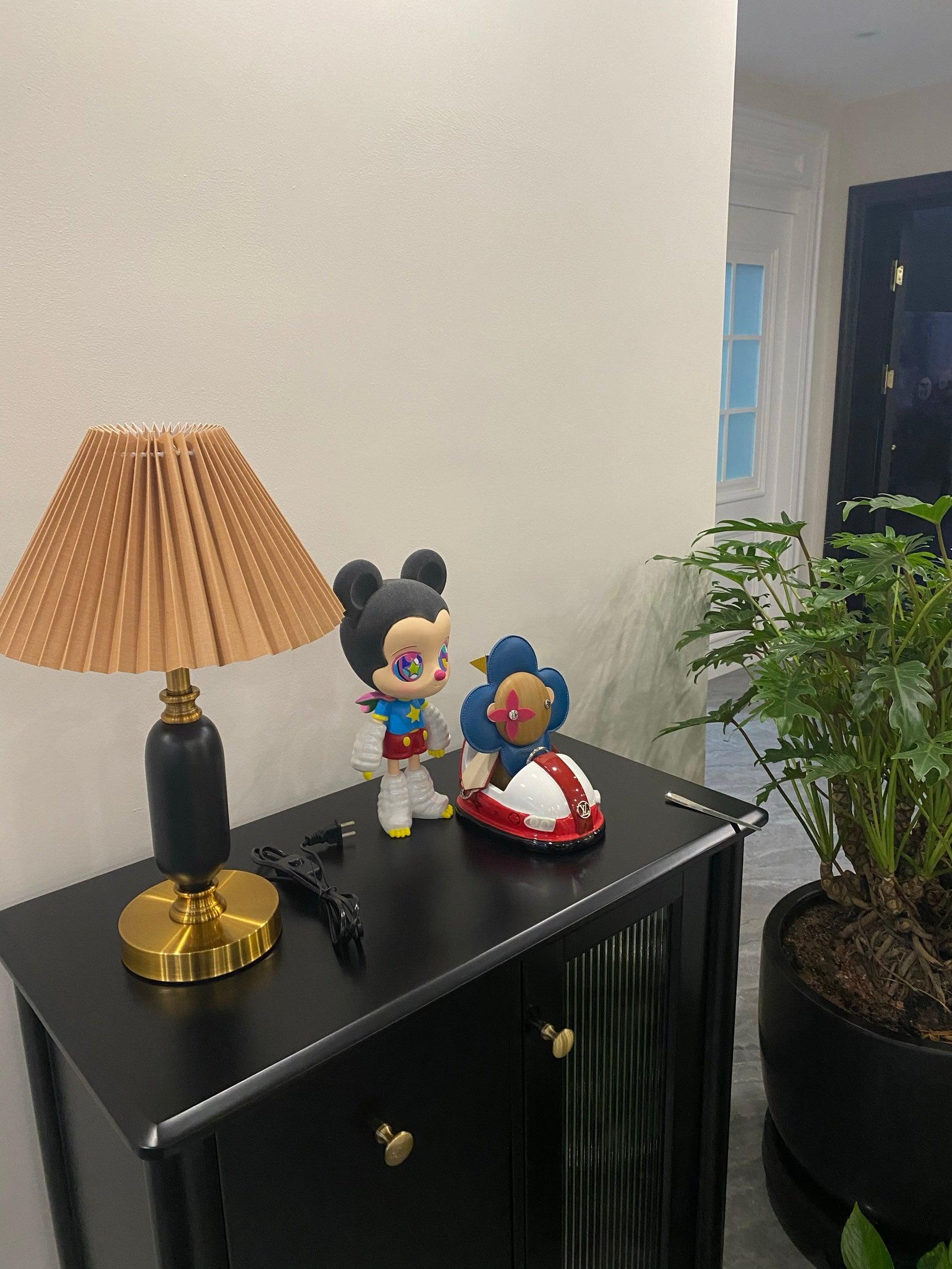 Vintage Antique Brass Table Lamp with Tapered Fabric Shade Classic Desk Light for Bedroom Office