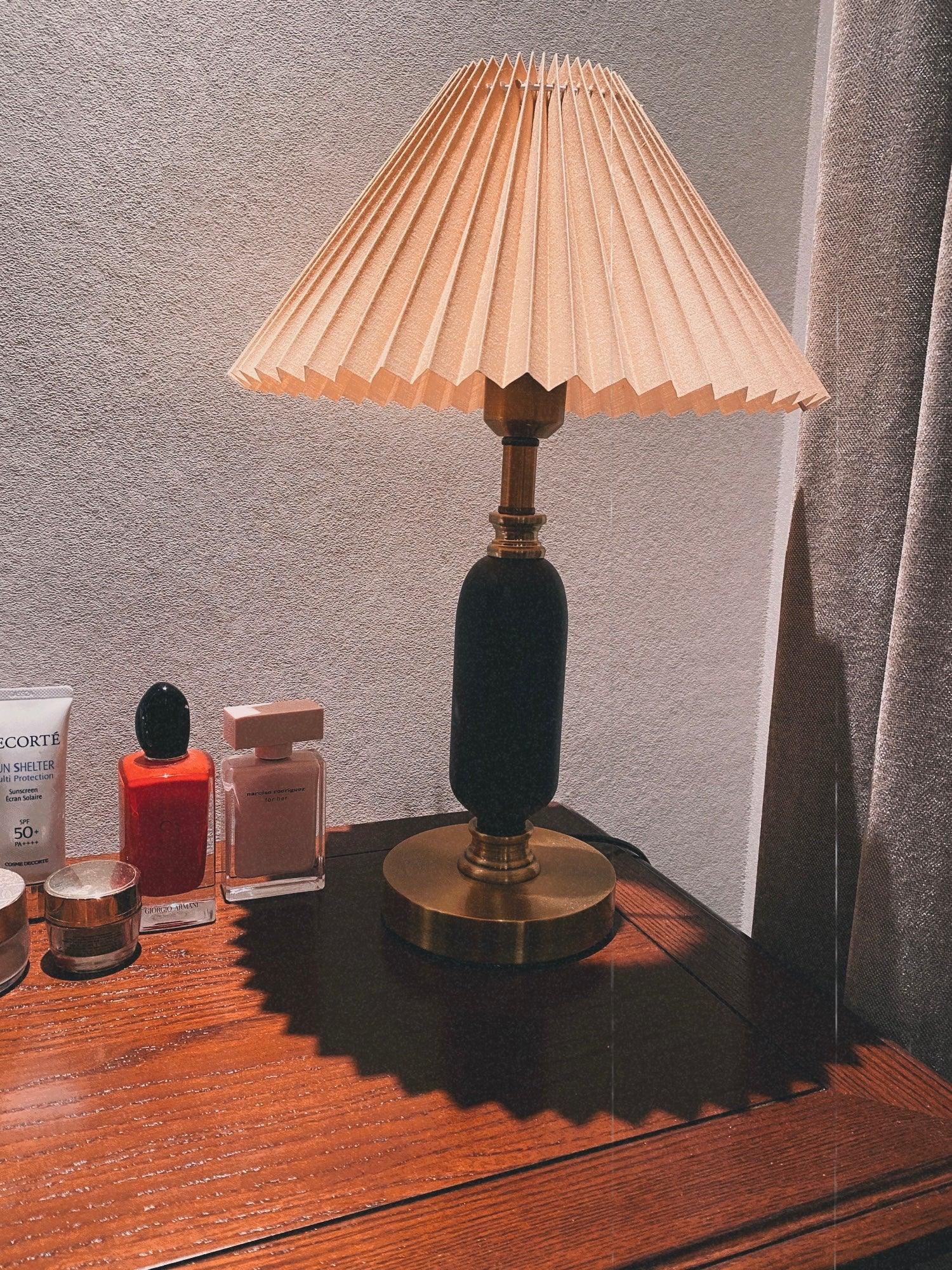 Vintage Antique Brass Table Lamp with Tapered Fabric Shade Classic Desk Light for Bedroom Office