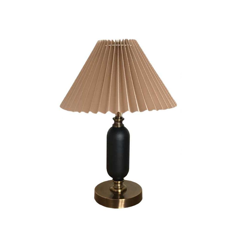 Vintage Antique Brass Table Lamp with Tapered Fabric Shade Classic Desk Light for Bedroom Office