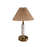 Vintage Antique Brass Table Lamp with Tapered Fabric Shade Classic Desk Light for Bedroom Office