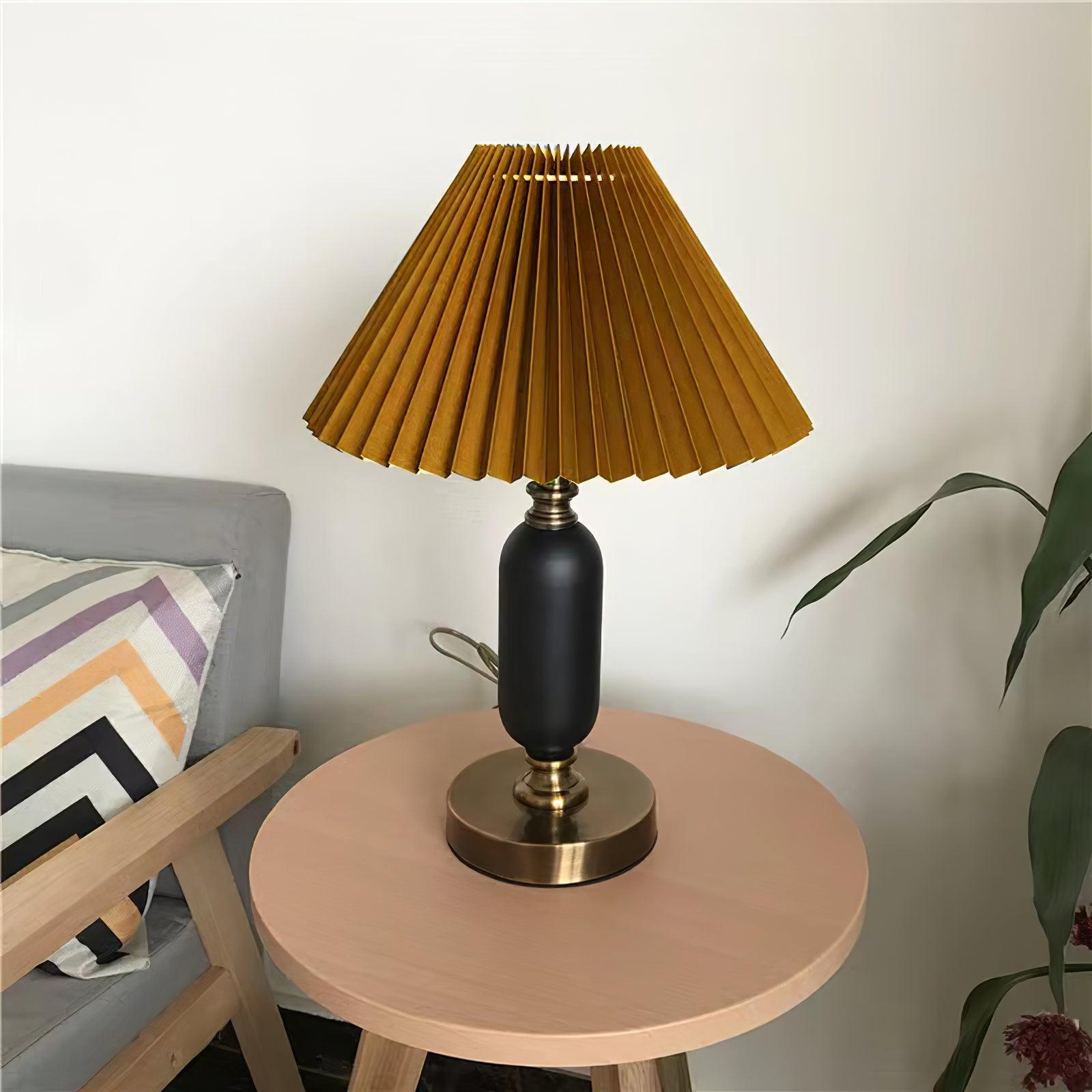 Vintage Antique Brass Table Lamp with Tapered Fabric Shade Classic Desk Light for Bedroom Office