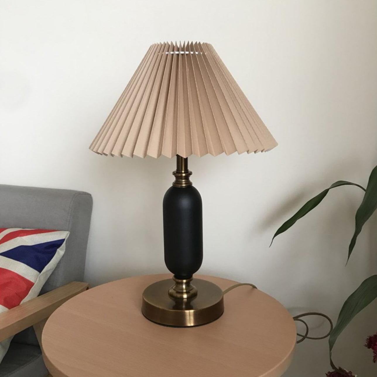 Vintage Antique Brass Table Lamp with Tapered Fabric Shade Classic Desk Light for Bedroom Office