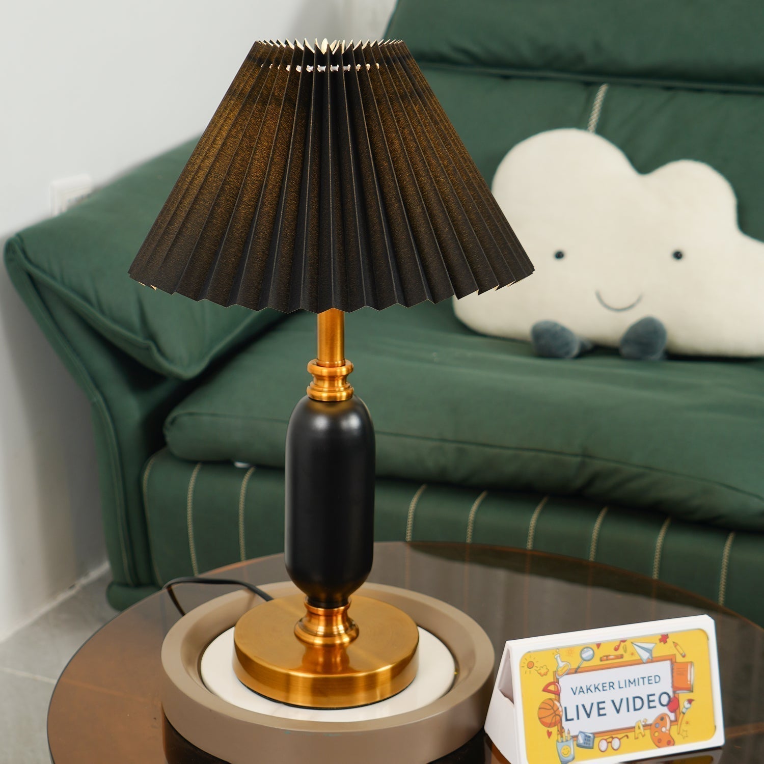 Vintage Antique Brass Table Lamp with Tapered Fabric Shade Classic Desk Light for Bedroom Office