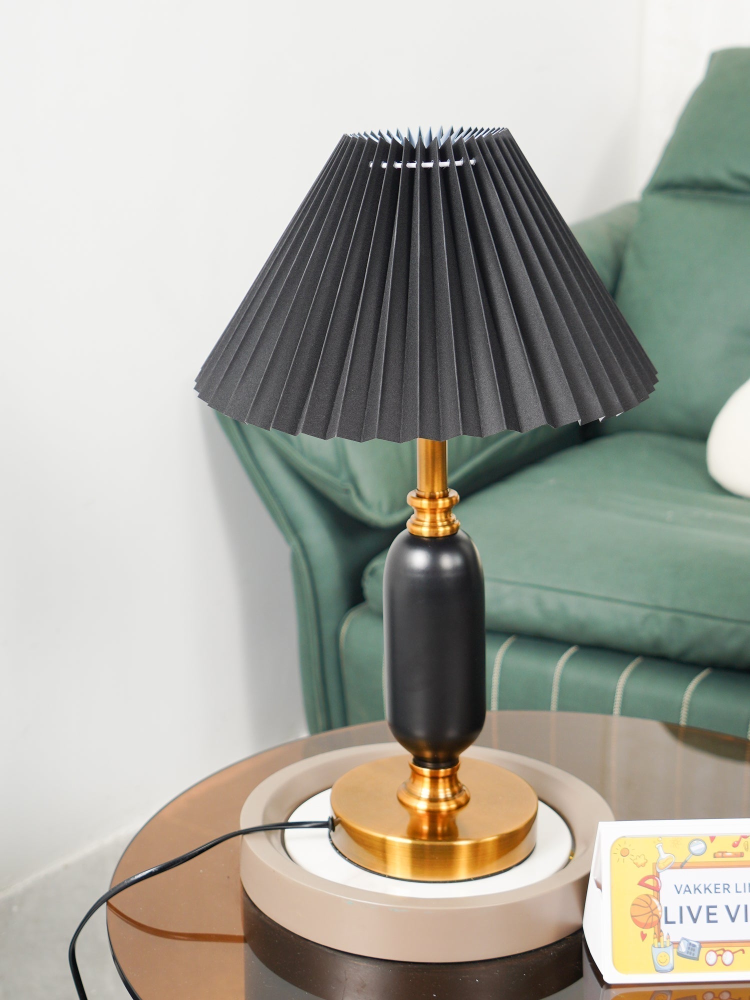 Vintage Antique Brass Table Lamp with Tapered Fabric Shade Classic Desk Light for Bedroom Office