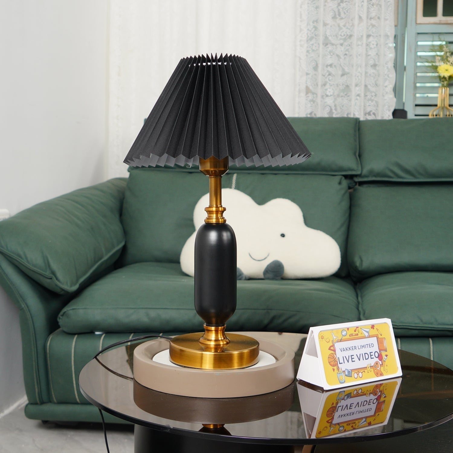 Vintage Antique Brass Table Lamp with Tapered Fabric Shade Classic Desk Light for Bedroom Office