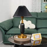Vintage Antique Brass Table Lamp with Tapered Fabric Shade Classic Desk Light for Bedroom Office