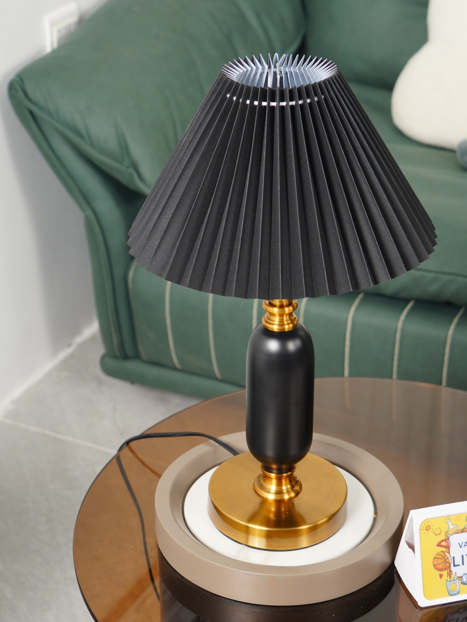 Vintage Antique Brass Table Lamp with Tapered Fabric Shade Classic Desk Light for Bedroom Office