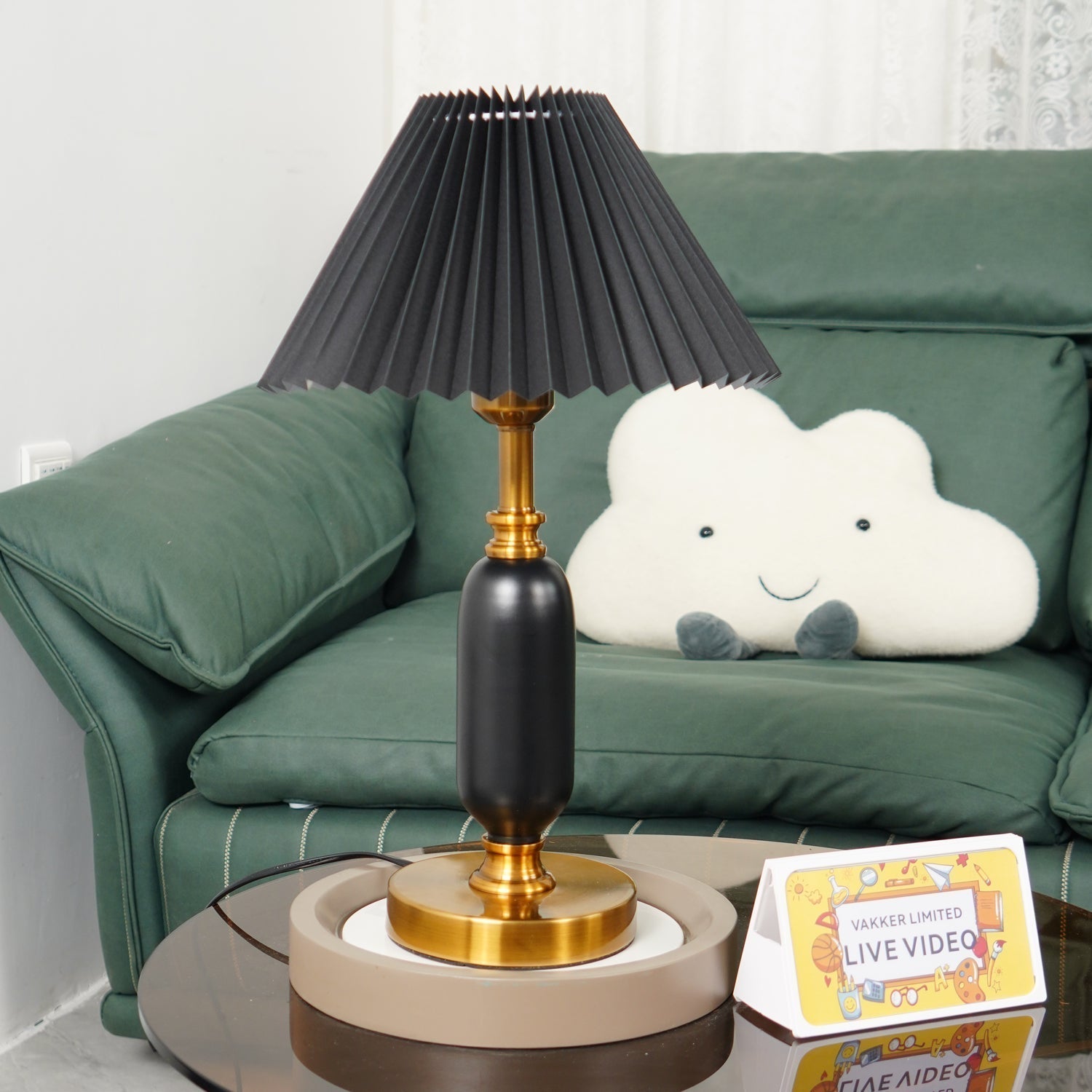 Vintage Antique Brass Table Lamp with Tapered Fabric Shade Classic Desk Light for Bedroom Office
