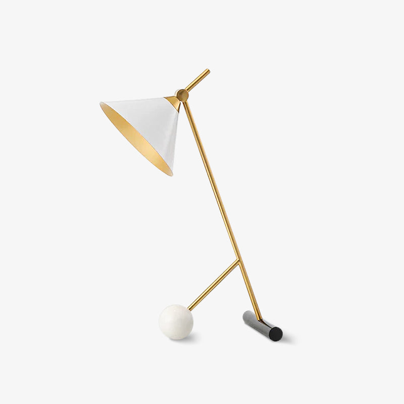 Modern Marble Table Lamp with Conical Shade and Orb Accent for Elegant Bedside and Study Lighting