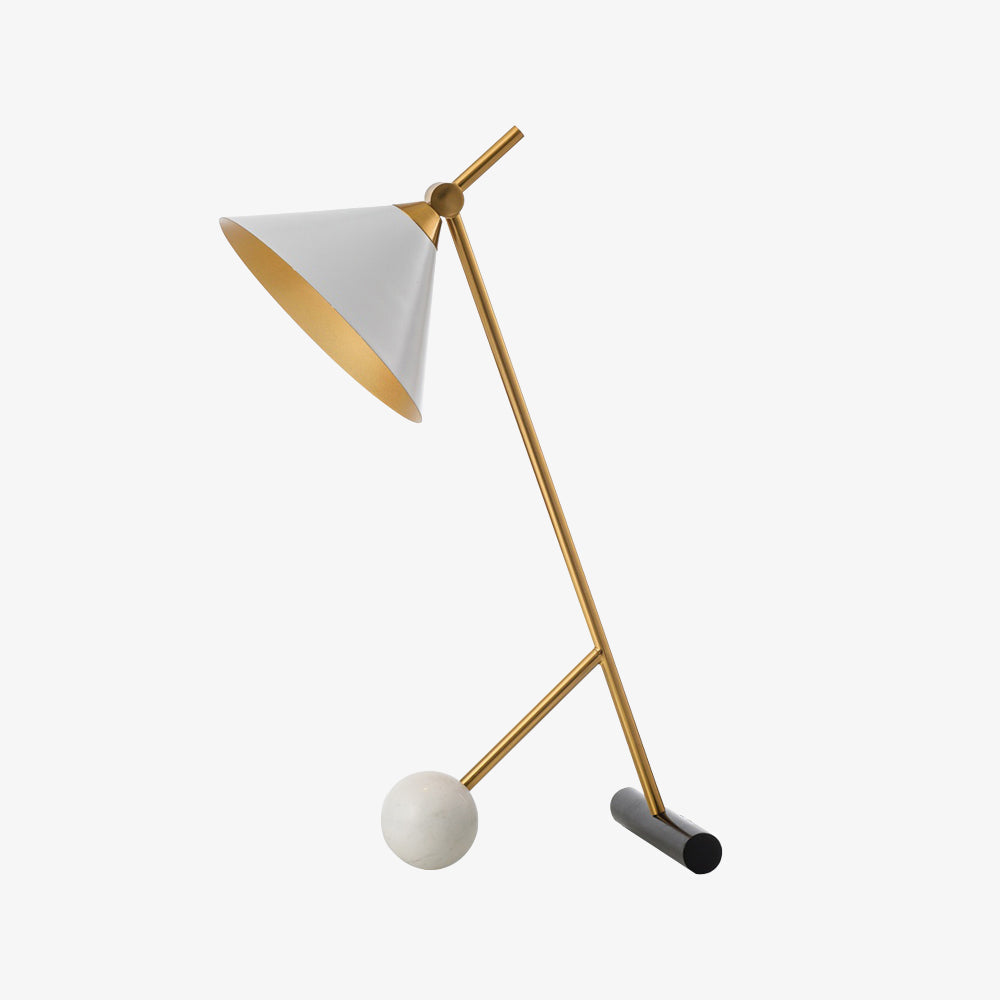Modern Marble Table Lamp with Conical Shade and Orb Accent for Elegant Bedside and Study Lighting