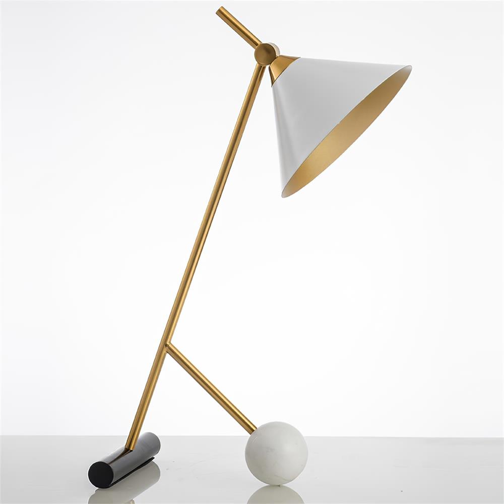 Modern Marble Table Lamp with Conical Shade and Orb Accent for Elegant Bedside and Study Lighting