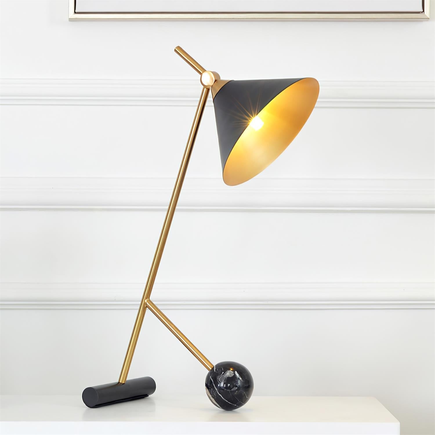 Modern Marble Table Lamp with Conical Shade and Orb Accent for Elegant Bedside and Study Lighting