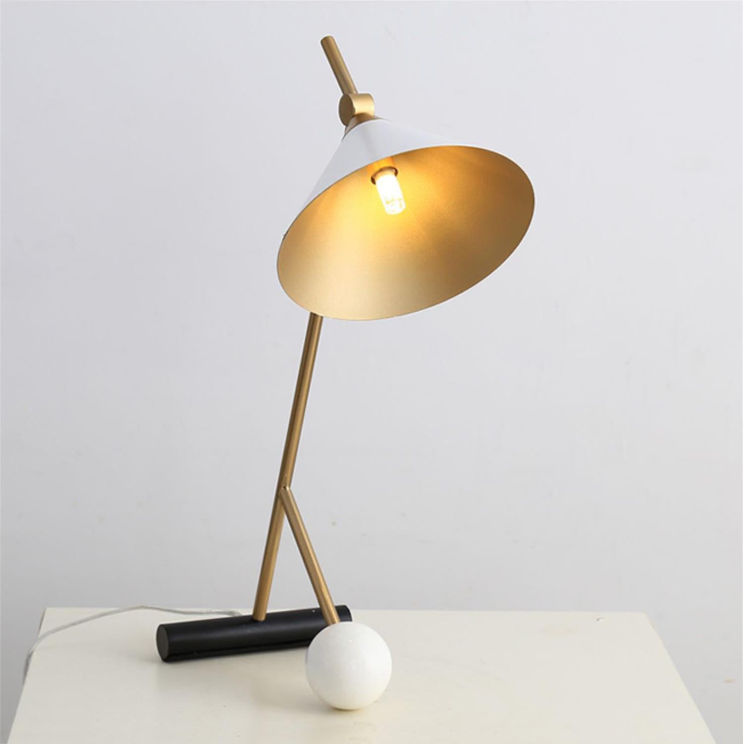 Modern Marble Table Lamp with Conical Shade and Orb Accent for Elegant Bedside and Study Lighting