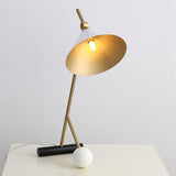 Modern Marble Table Lamp with Conical Shade and Orb Accent for Elegant Bedside and Study Lighting