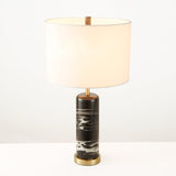Modern Marble Bedside Table Lamp Gold Metal Finish with White Fabric Drum Shade