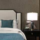 Modern Marble Bedside Table Lamp Gold Metal Finish with White Fabric Drum Shade