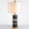 Modern Marble Bedside Table Lamp Gold Metal Finish with White Fabric Drum Shade