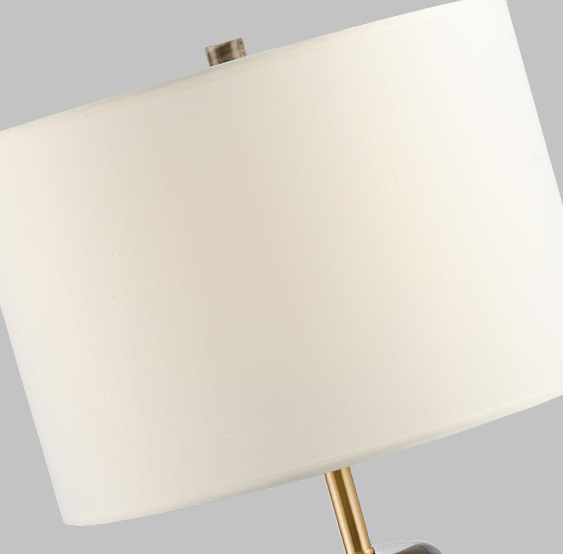 Modern Marble Bedside Table Lamp Gold Metal Finish with White Fabric Drum Shade