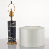 Modern Marble Bedside Table Lamp Gold Metal Finish with White Fabric Drum Shade