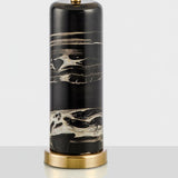 Modern Marble Bedside Table Lamp Gold Metal Finish with White Fabric Drum Shade