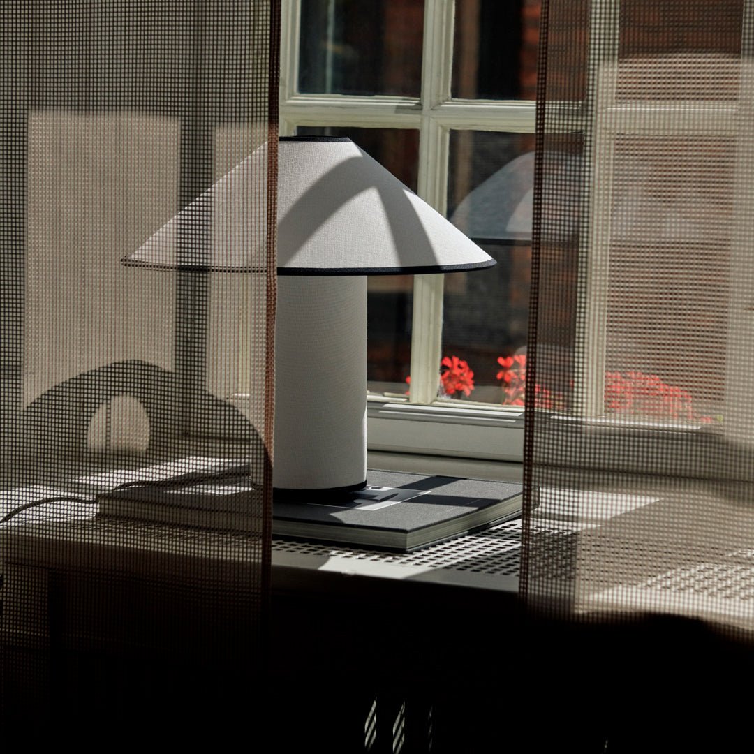 Colette Art Deco Portable Table Lamp with Elegant Textured Fabric Shade