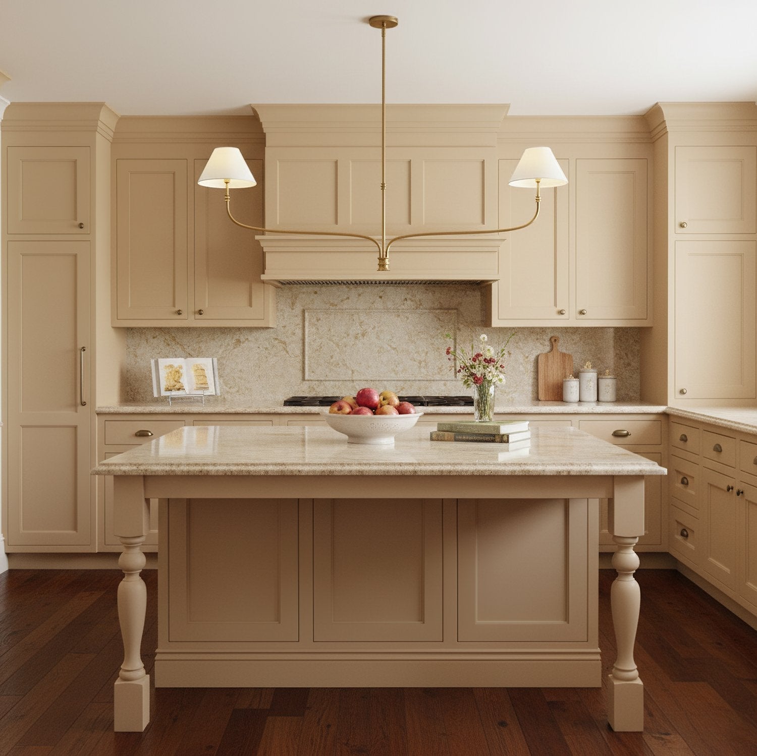 modern-antique-brass-chandelier-with-curved-arms-and-white-tapered-fabric-shades