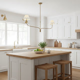 modern-antique-brass-chandelier-with-curved-arms-and-white-tapered-fabric-shades