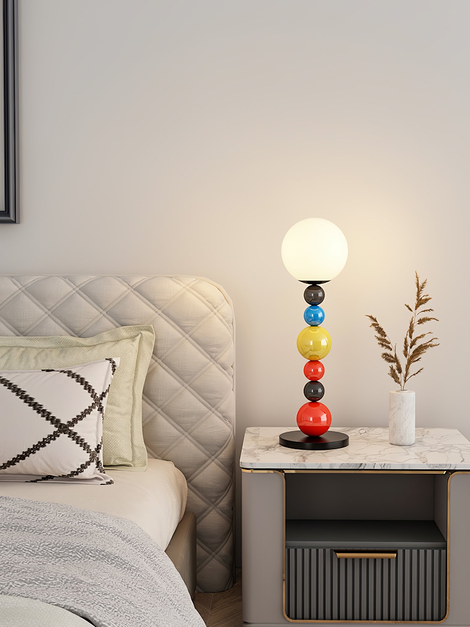 Modern Round Glass Globe Floor Lamp Colorful Metal Standing Reading Light for Indoor Use