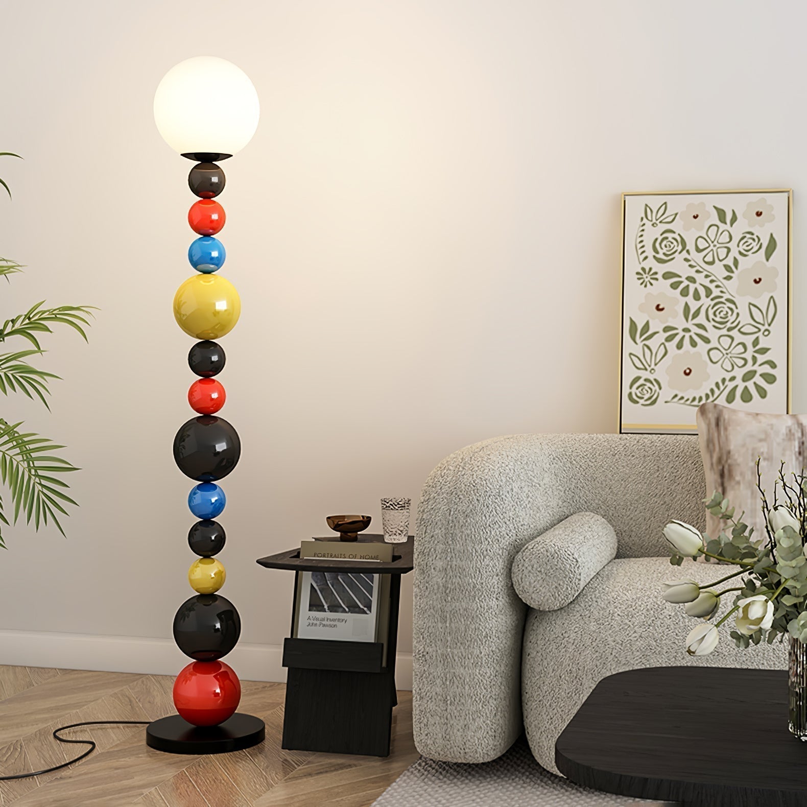 Modern Round Glass Globe Floor Lamp Colorful Metal Standing Reading Light for Indoor Use