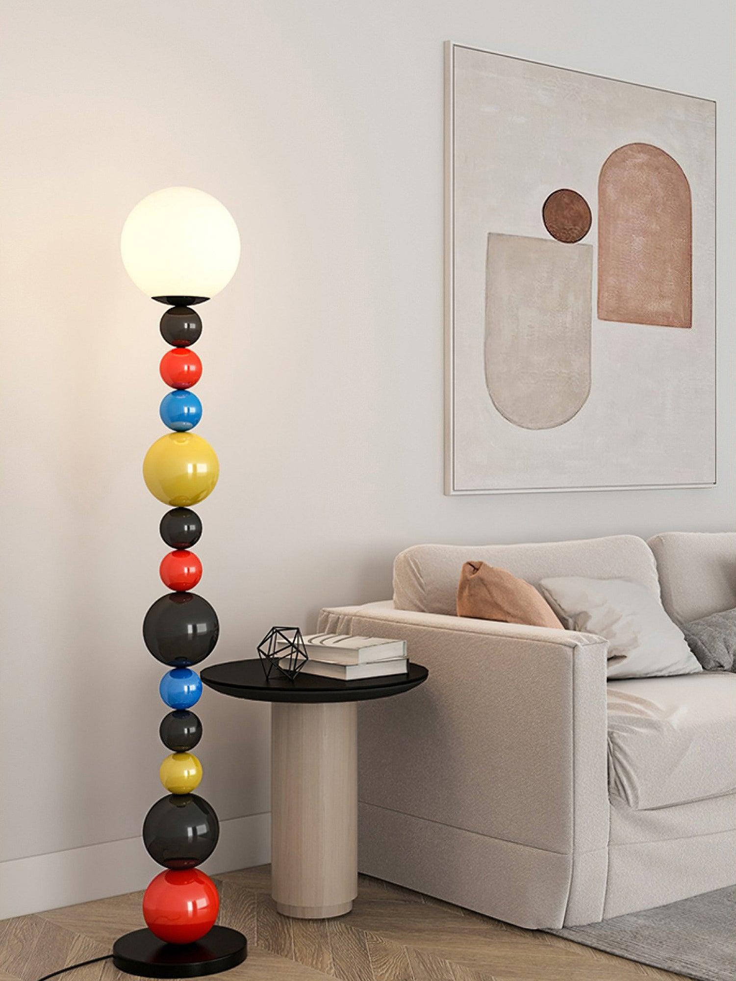 Modern Round Glass Globe Floor Lamp Colorful Metal Standing Reading Light for Indoor Use