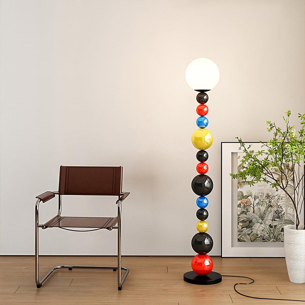 Modern Round Glass Globe Floor Lamp Colorful Metal Standing Reading Light for Indoor Use