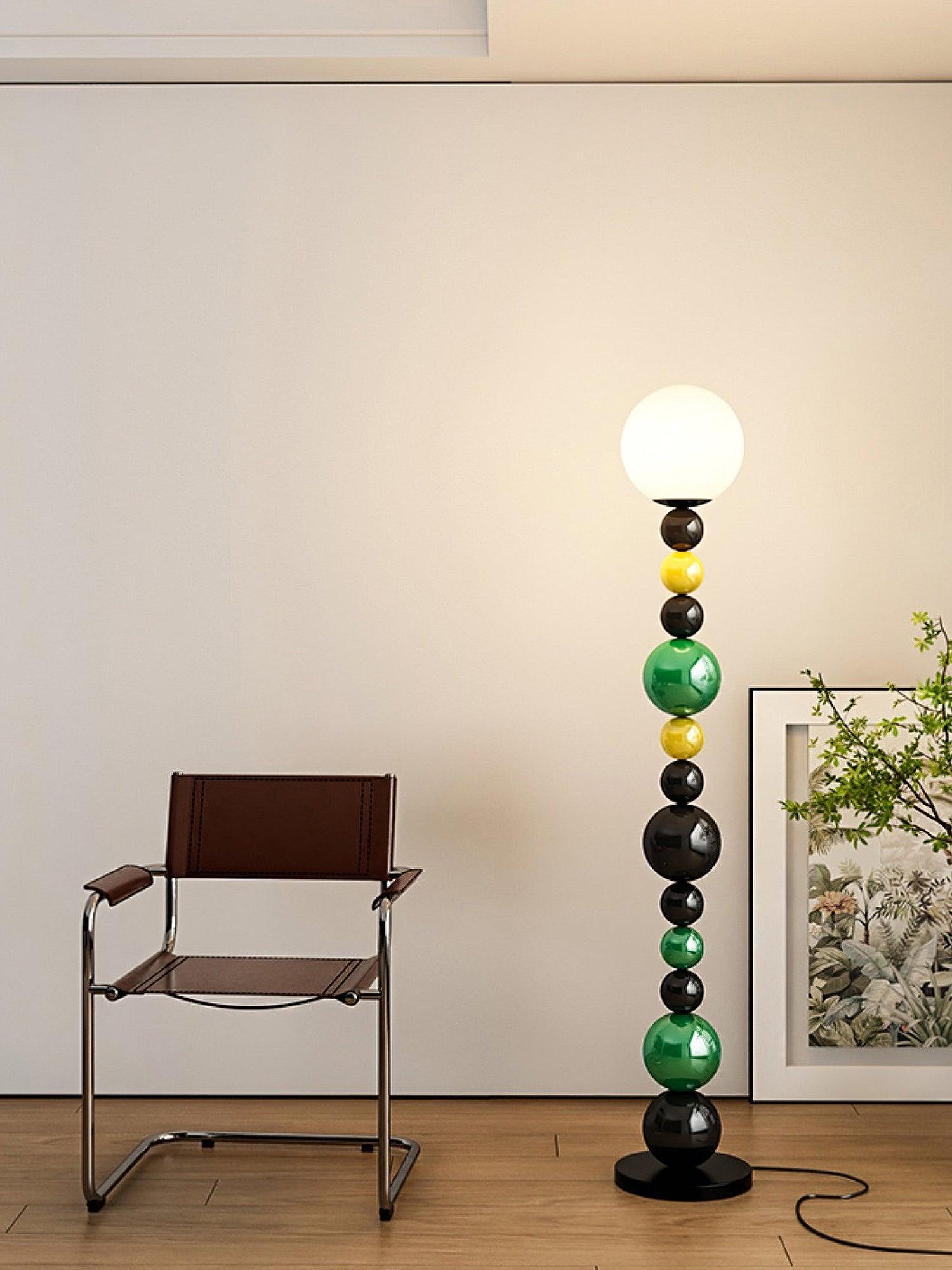 Modern Round Glass Globe Floor Lamp Colorful Metal Standing Reading Light for Indoor Use