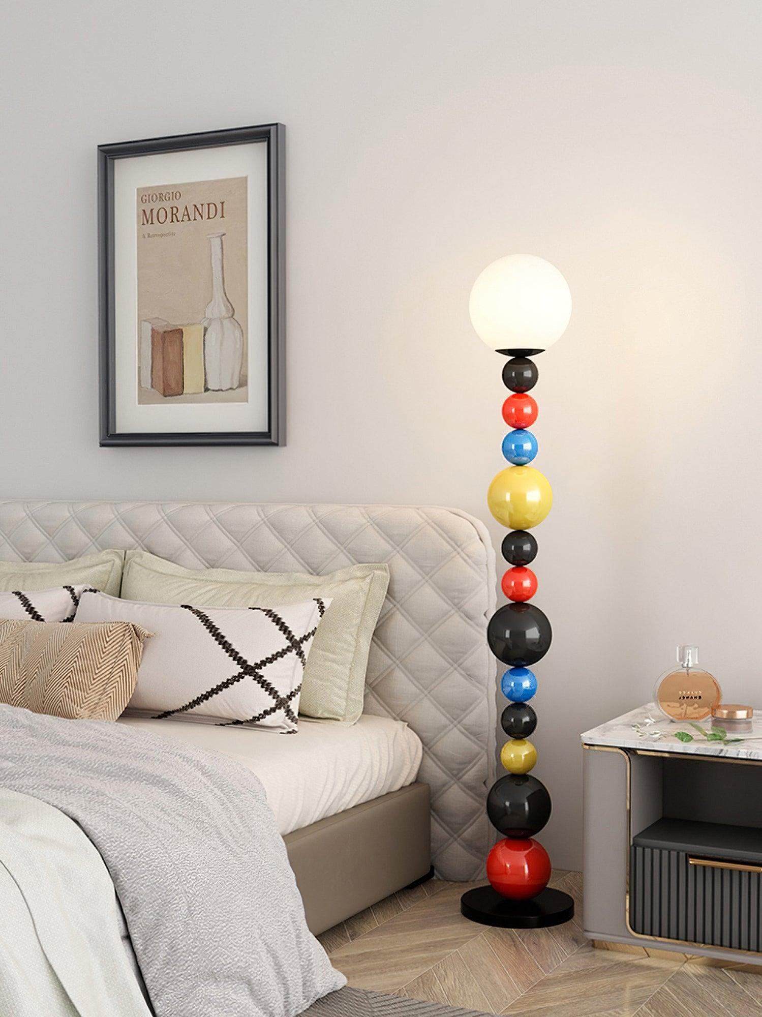 Modern Round Glass Globe Floor Lamp Colorful Metal Standing Reading Light for Indoor Use