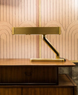 Modern Industrial Brass Table Lamp with Integrated LED and Built in Pen Tray