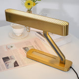 Modern Industrial Brass Table Lamp with Integrated LED and Built in Pen Tray
