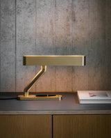 Modern Industrial Brass Table Lamp with Integrated LED and Built in Pen Tray